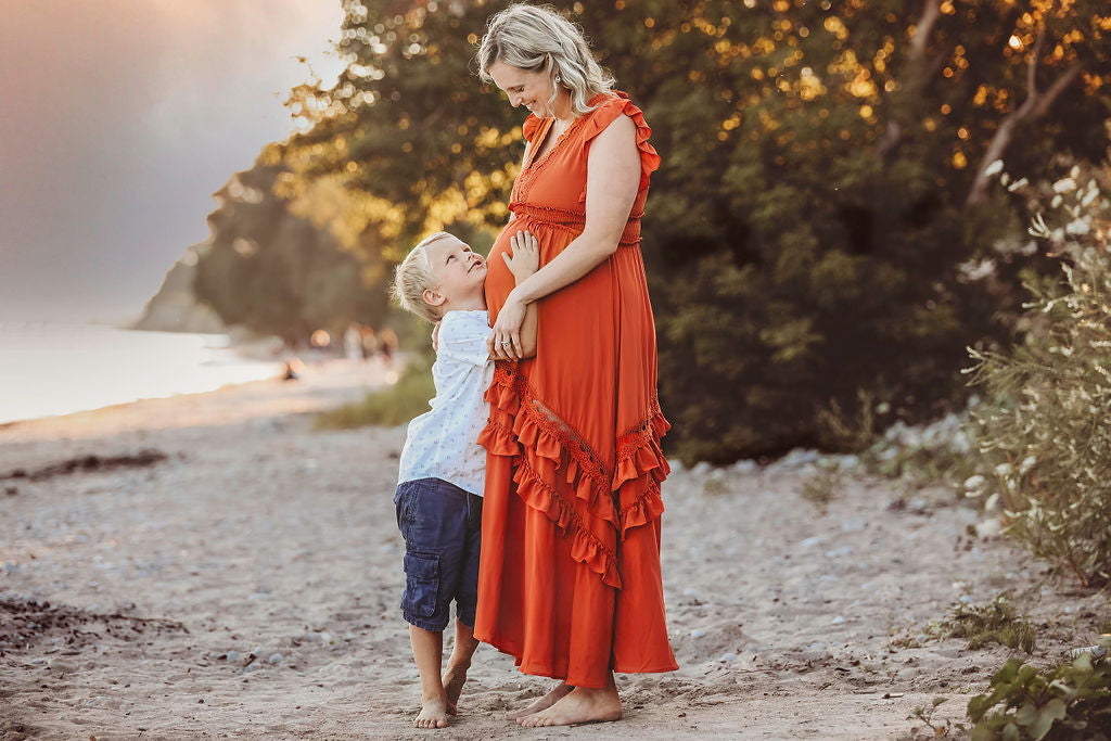 Rust Ruffle Maxi Dress -XL - maternity photoshoot dress