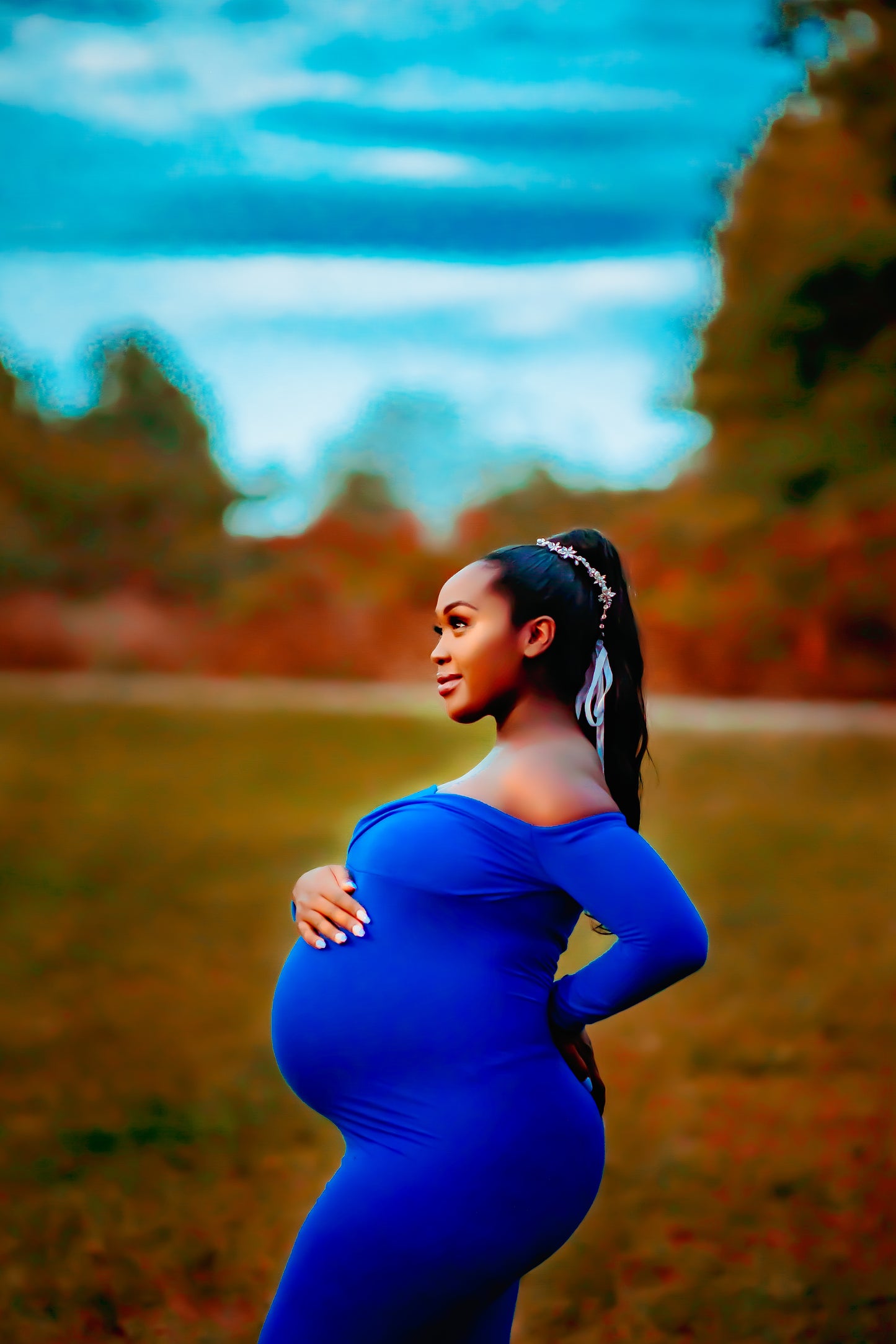 Royal Blue Fitted Gown - maternity photoshoot dress