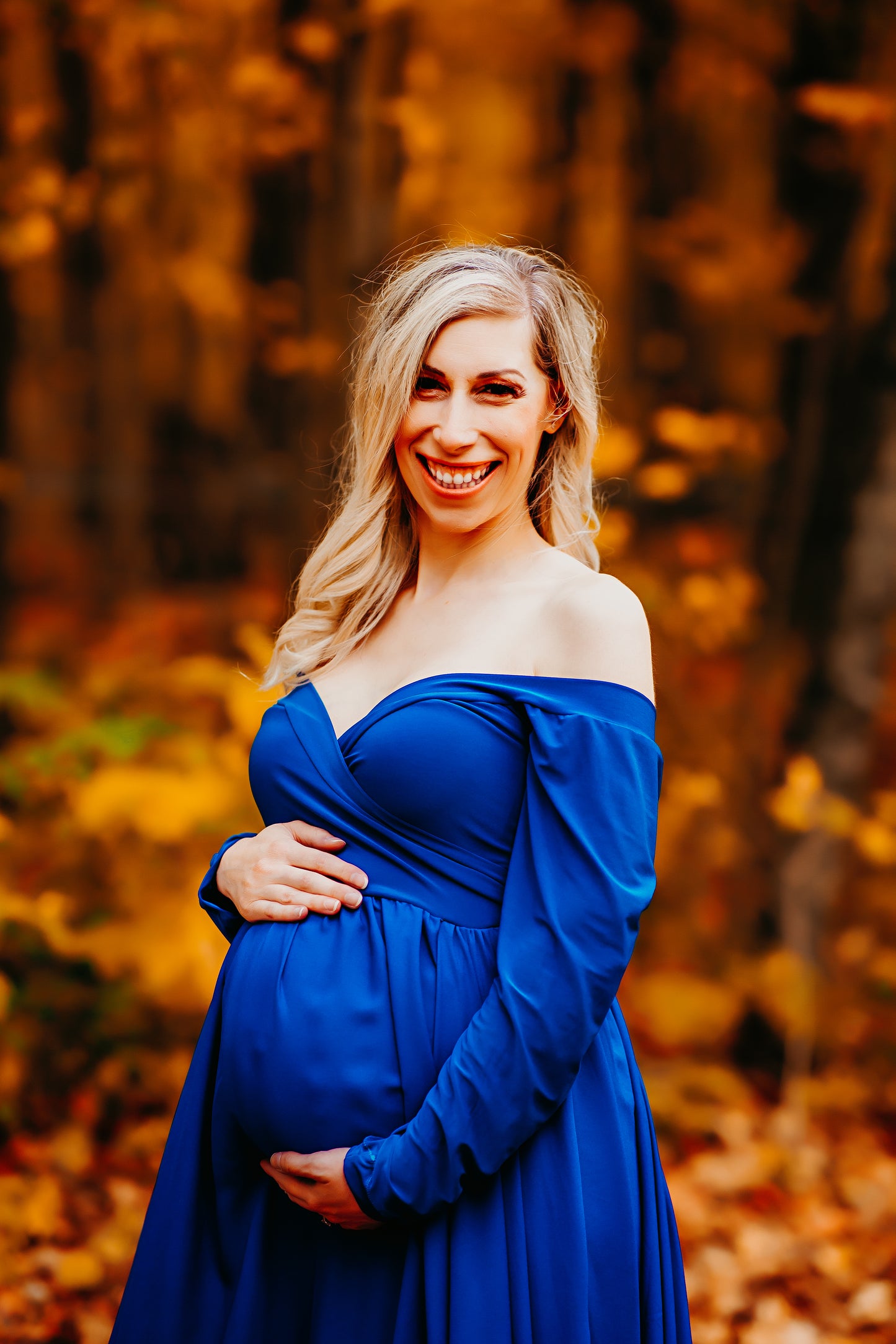 Royal Blue Flowy Gown - maternity photoshoot dress