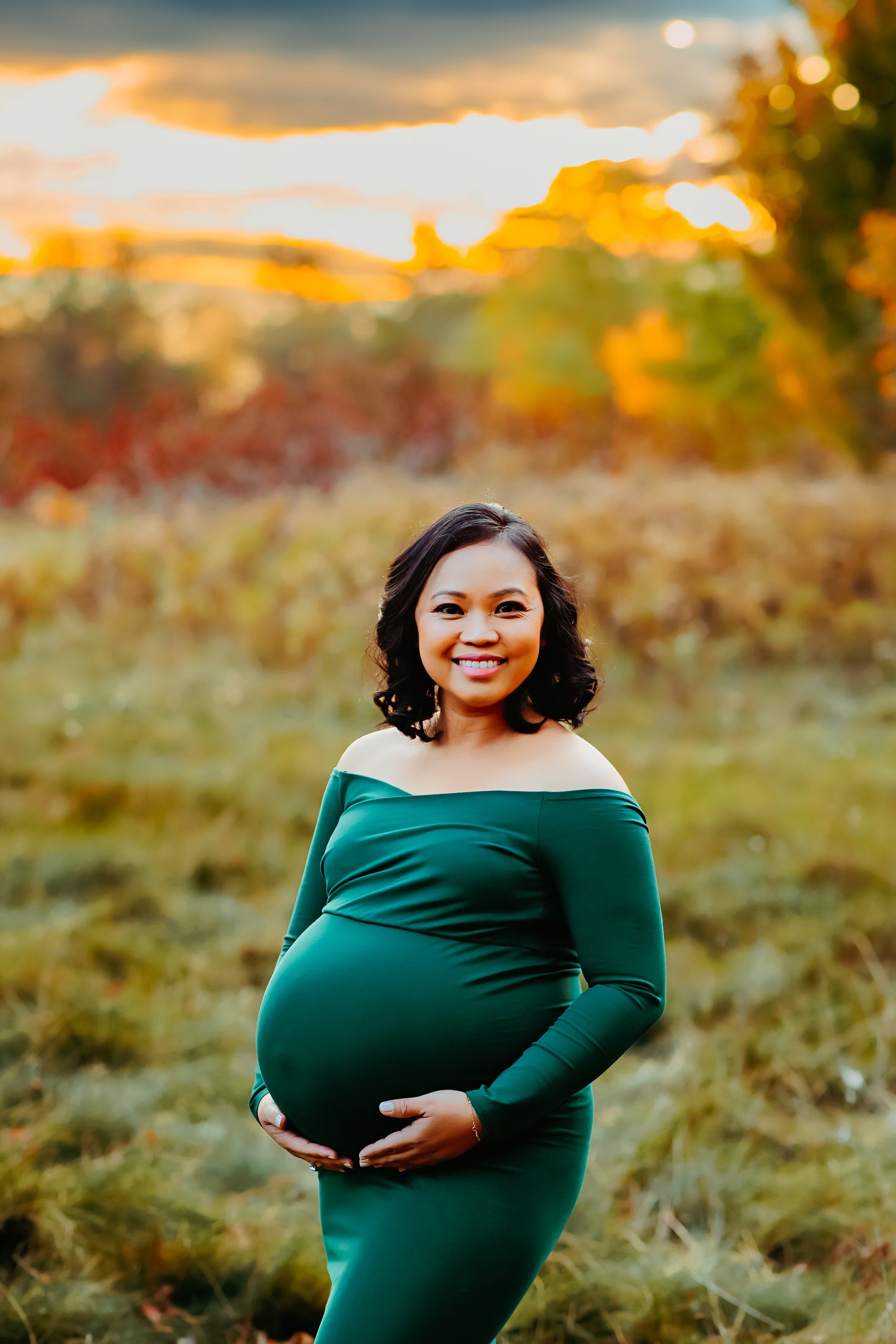 Pine Green Fitted Maternity Gown - maternity photoshoot dress