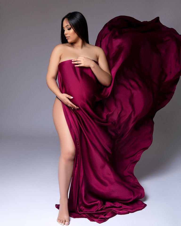 Burgundy silky Chiffon Fabric - maternity photoshoot dress