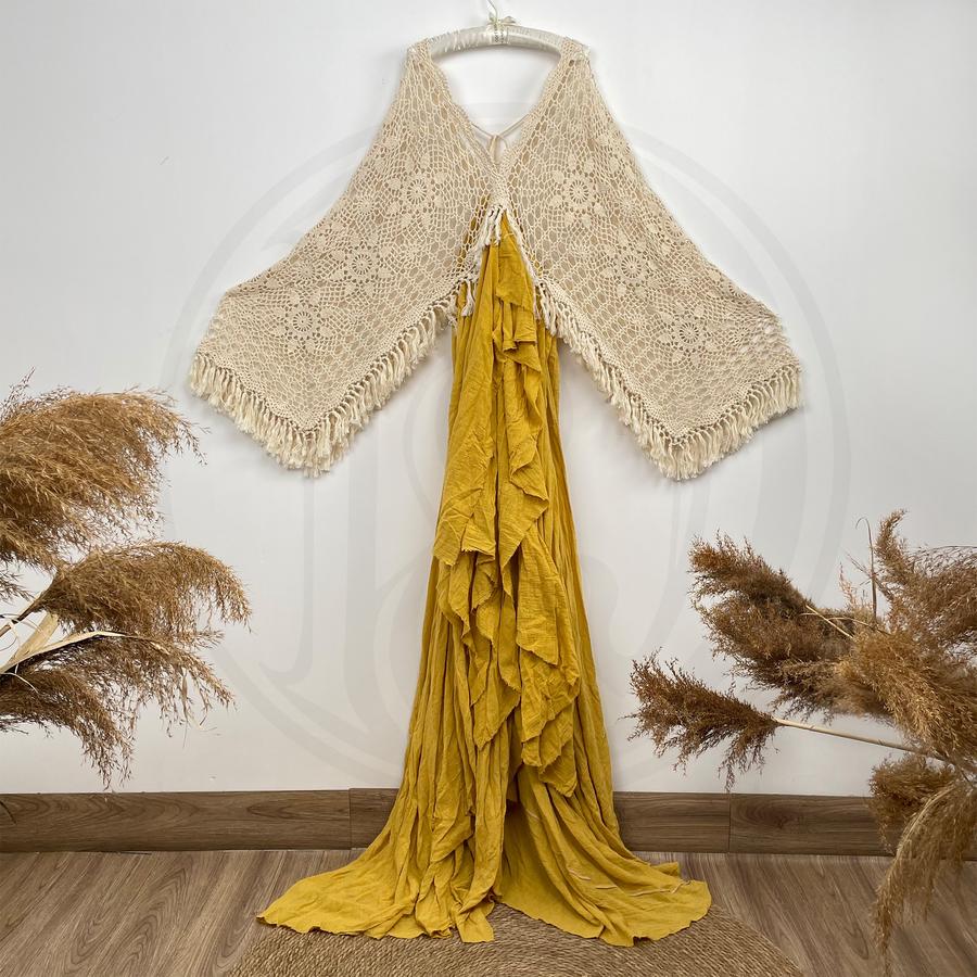 Crochet Cotton Boho Ginger Yellow Gown -