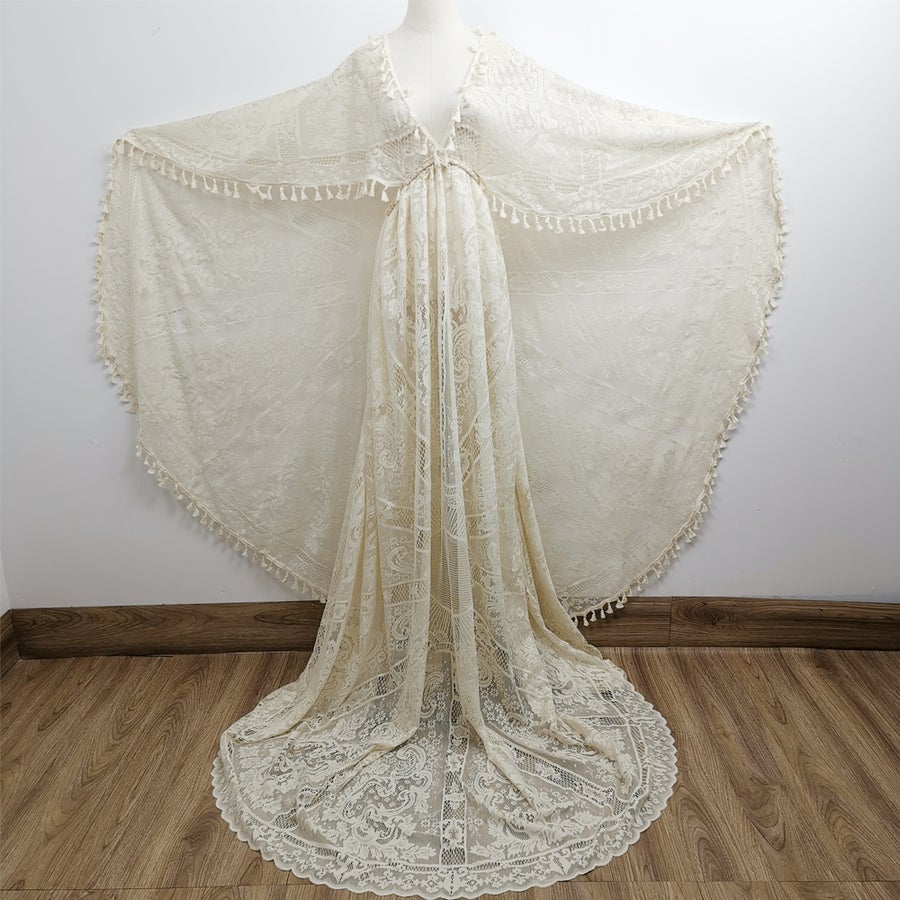 Lace Boho Gown with Cape - maternity photoshoot dress
