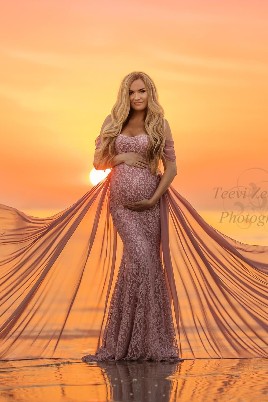 Dusty Pink Papoula Gown - maternity photoshoot dress