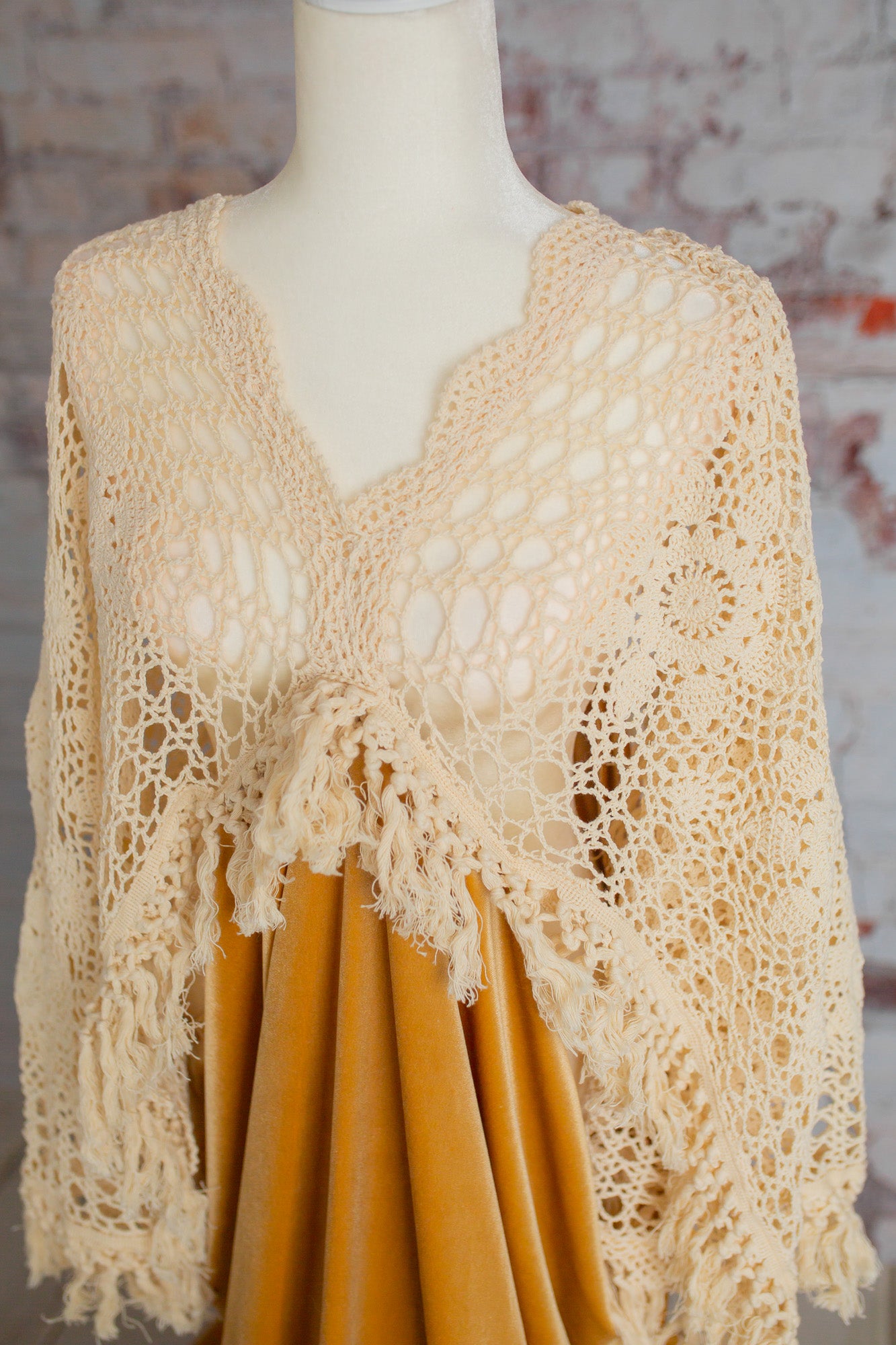 Crochet Velvet Boho Golden Gown -