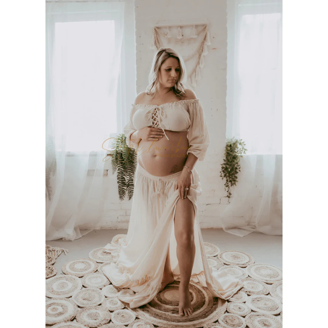 Beige Alice Gown - maternity photoshoot dress