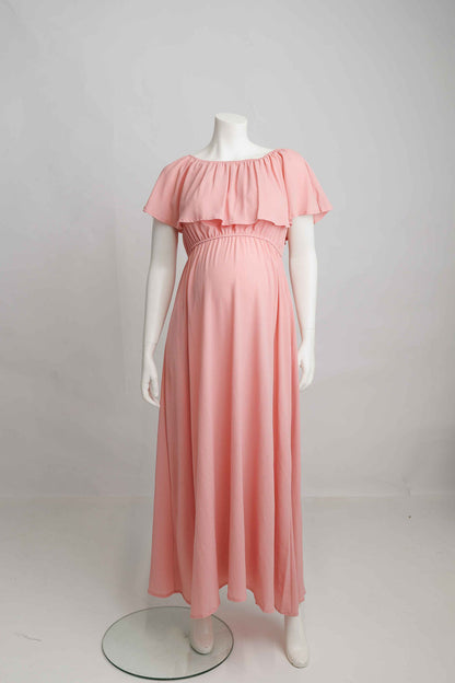 Pink Ruffle Off Shoulder Gown