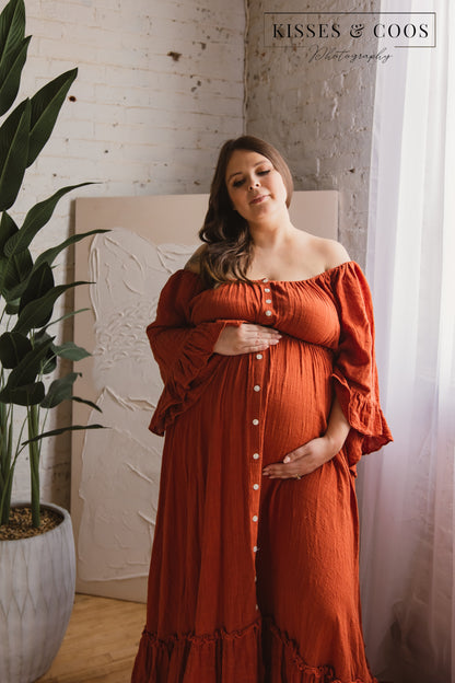 Rust Ruffle Me Open Reclamation Gown