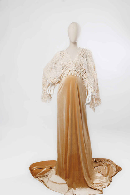 Crochet Velvet Boho Golden Gown