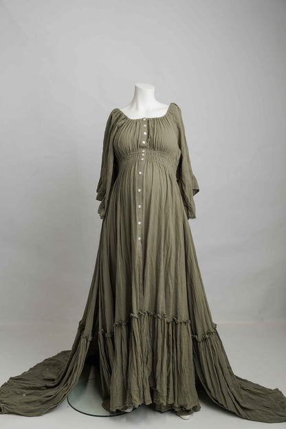 Olive Ruffle Me Open Reclamation Gown