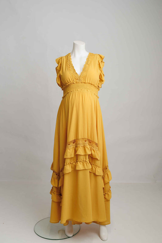 Mustard Ruffle Maxi Dress - XL