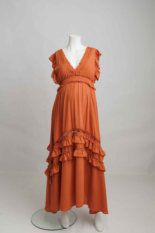 Rust Ruffle Maxi Dress -XL