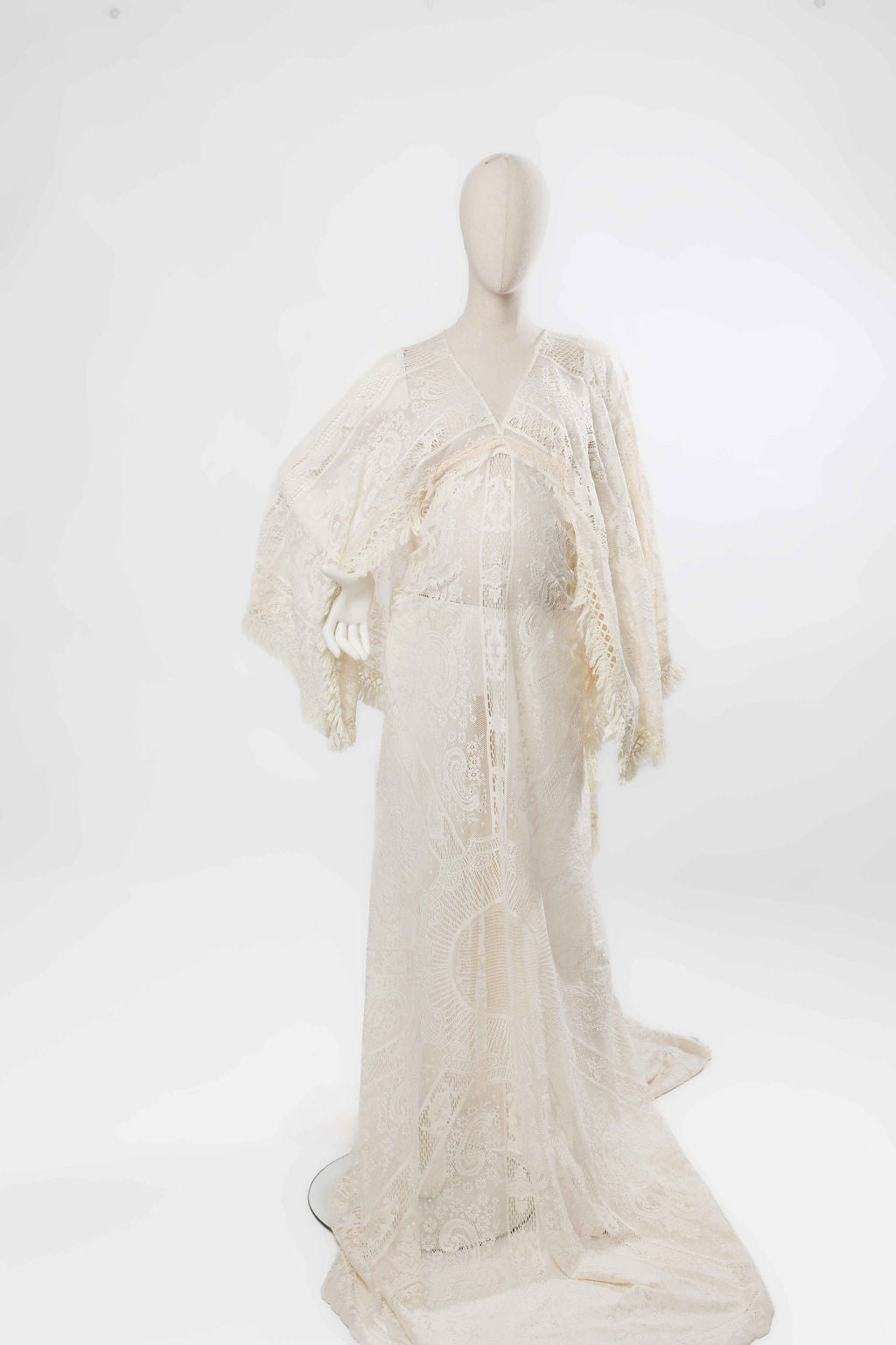 Boho Lace Maternity Gown with Tassels