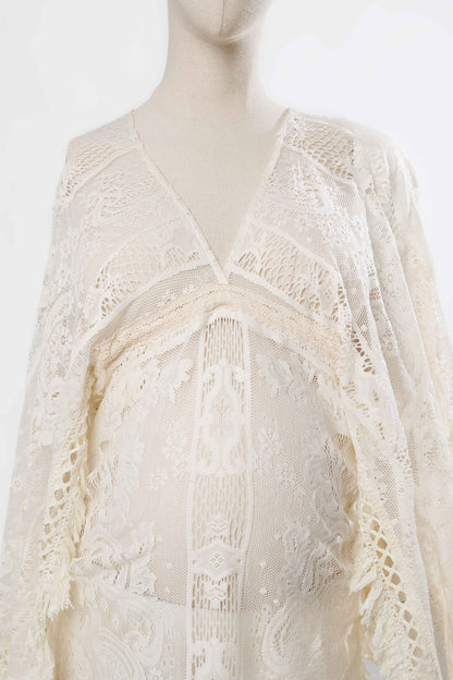 Boho Lace Maternity Gown with Tassels