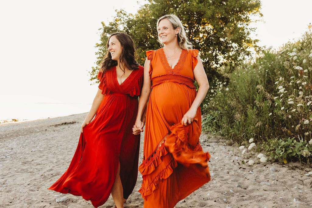 Rust Ruffle Maxi Dress -XL - maternity photoshoot dress
