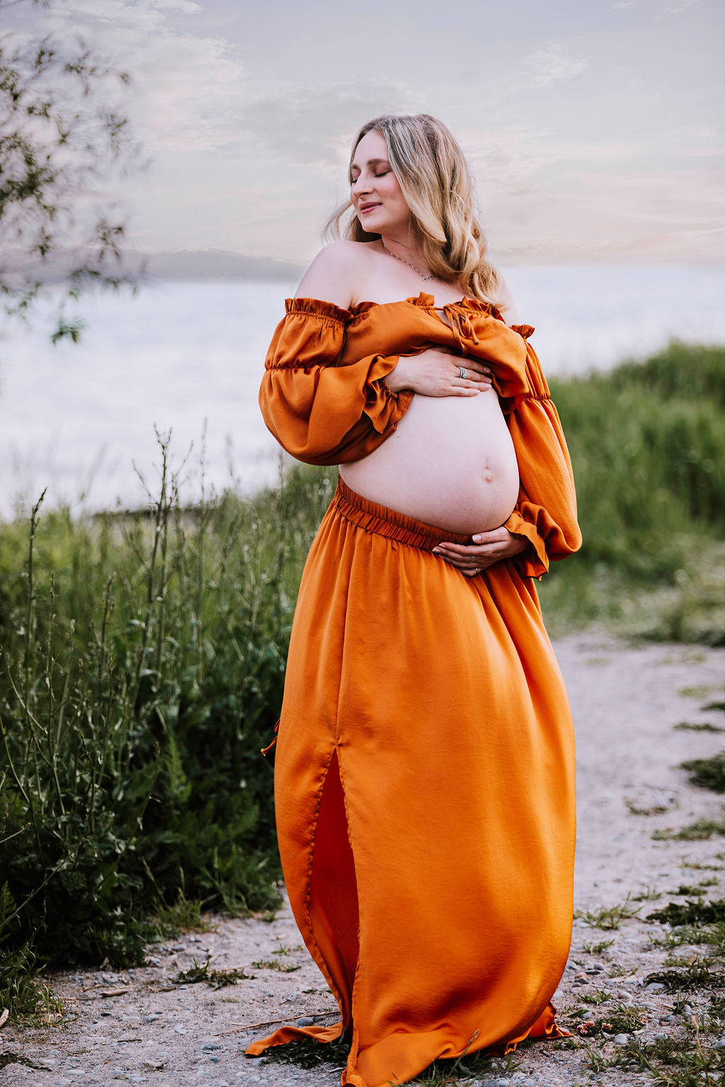 Rust Convertible Gown - maternity photoshoot dress