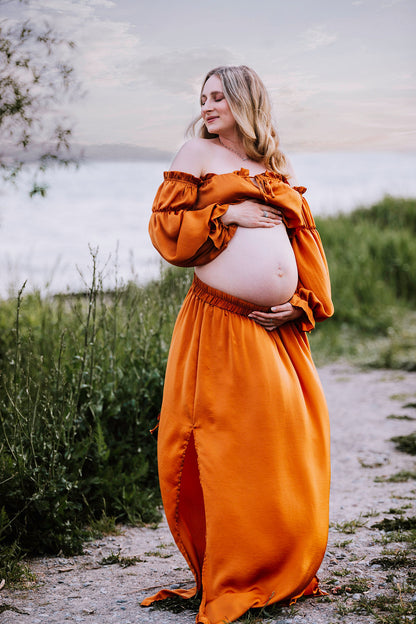 Rust Convertible Gown - maternity photoshoot dress