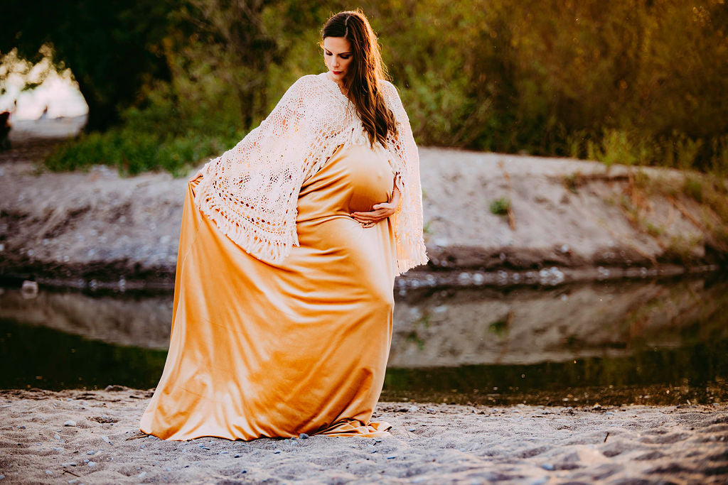 Crochet Velvet Boho Golden Gown - 