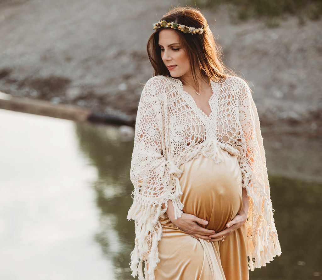 Crochet Velvet Boho Golden Gown - 