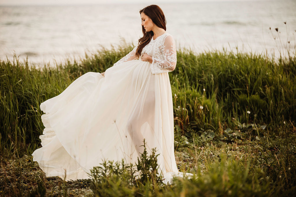 Elegant Lace Gown - maternity photoshoot dress