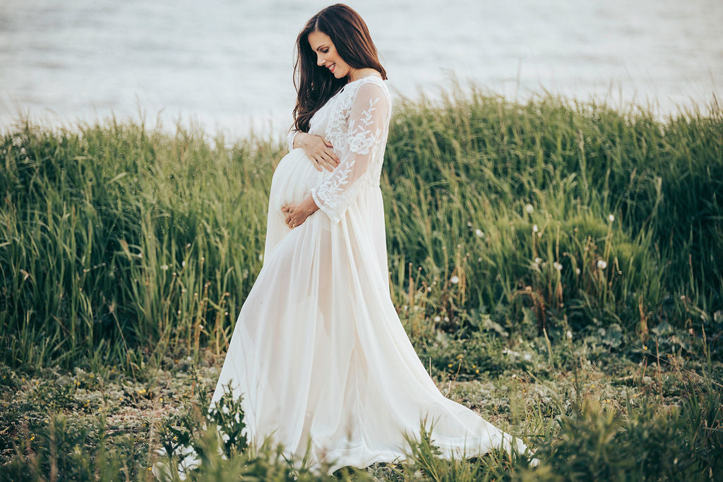 Elegant Lace Gown - maternity photoshoot dress