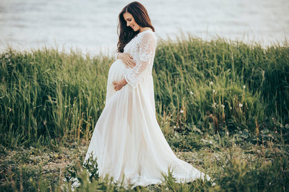 Elegant Lace Gown - maternity photoshoot dress