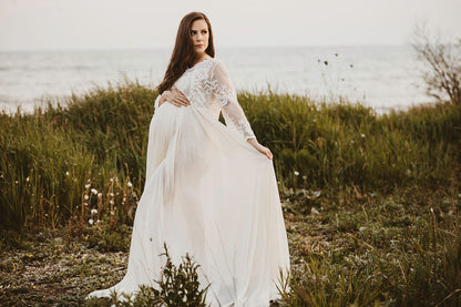 Elegant Lace Gown - maternity photoshoot dress