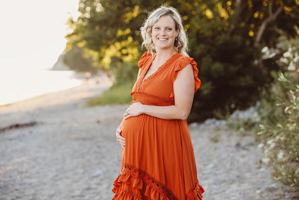 Rust Ruffle Maxi Dress -XL - maternity photoshoot dress