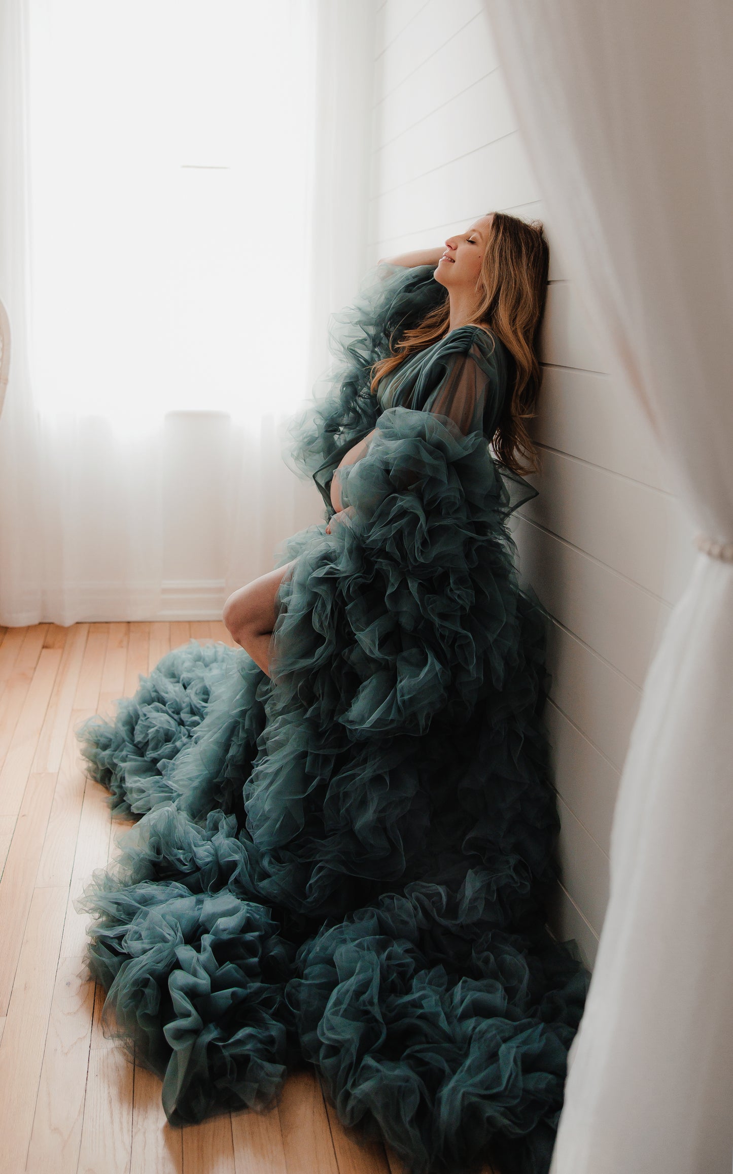 Denim Blue Barbara Gown - maternity photoshoot dress