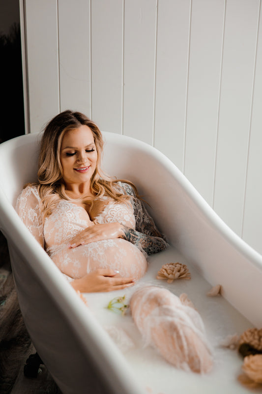 White Lace Milk Bath Gown - maternity photoshoot dress