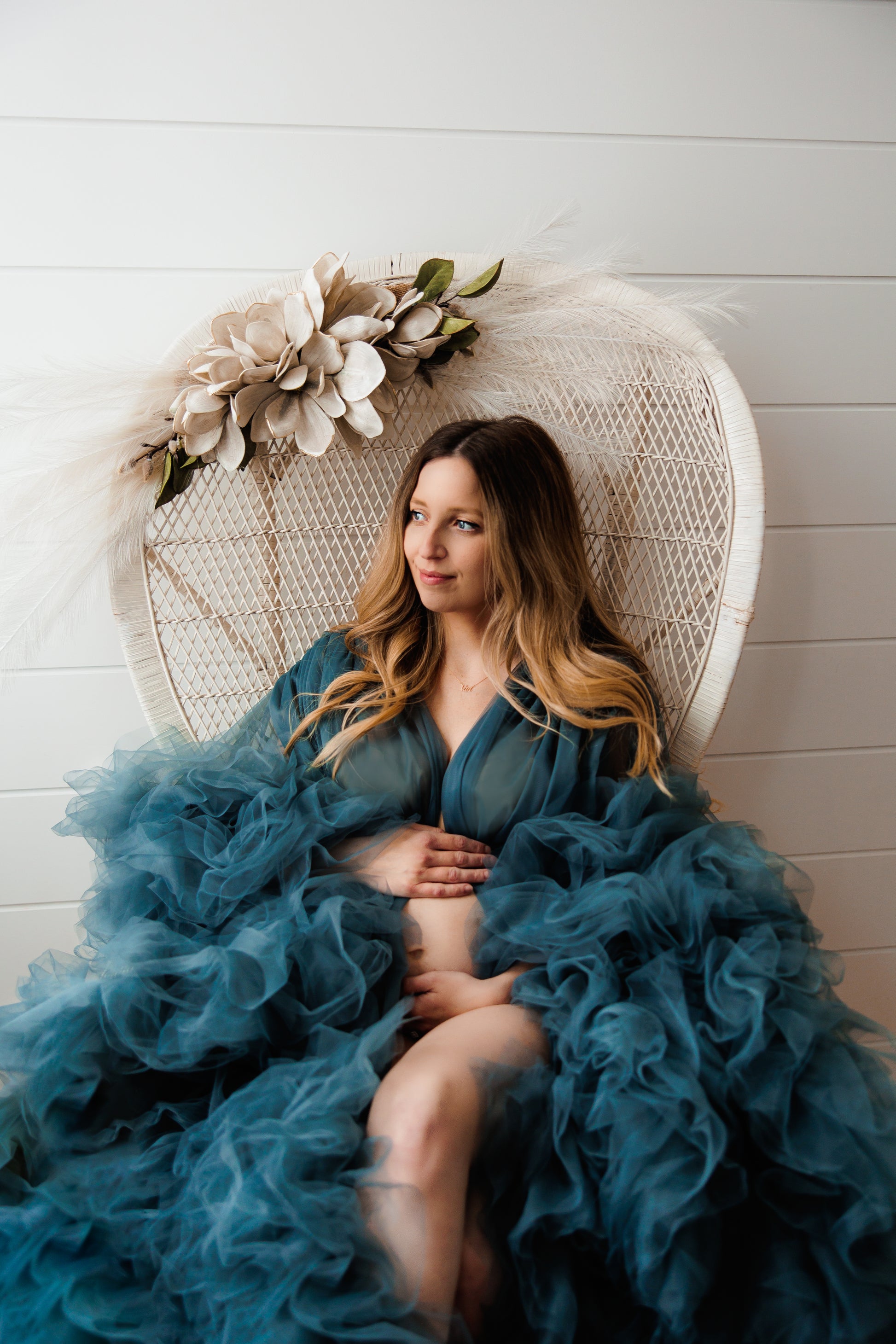 Denim Blue Barbara Gown - maternity photoshoot dress
