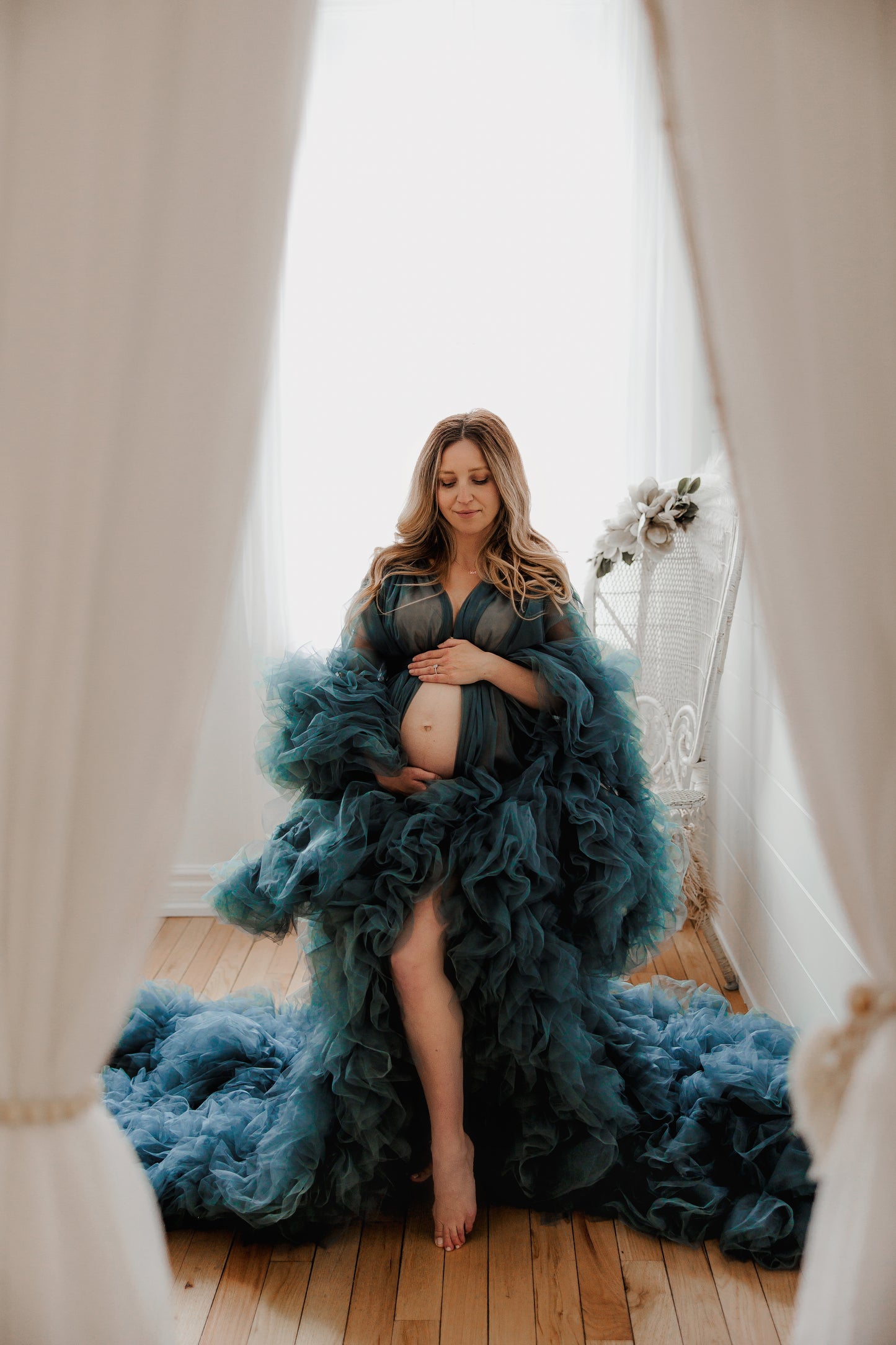 Denim Blue Barbara Gown - maternity photoshoot dress