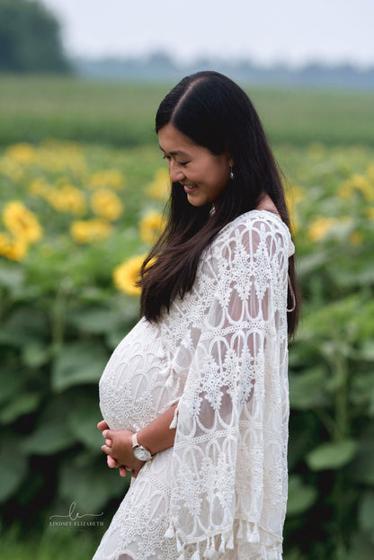 Scalloped Lace Boho Gown - maternity photoshoot dress