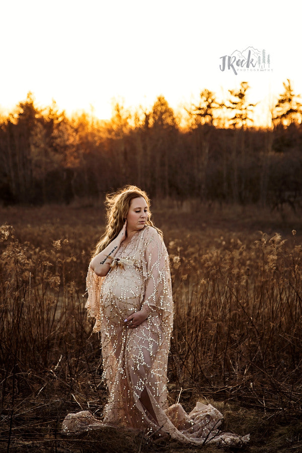 Boho Gold Sequin Maternity Dress - maternity photoshoot dress