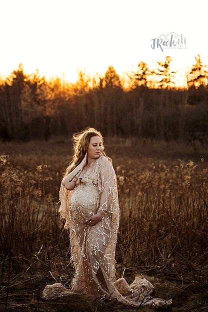 Boho Gold Sequin Maternity Dress - maternity photoshoot dress