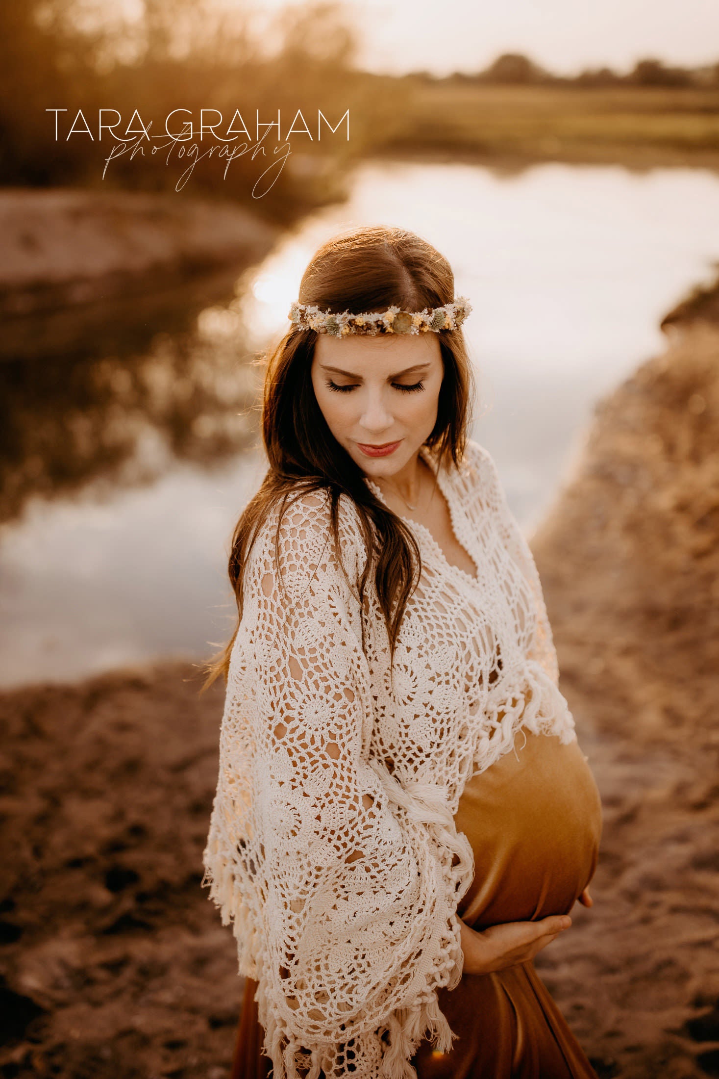 Crochet Velvet Boho Golden Gown - 