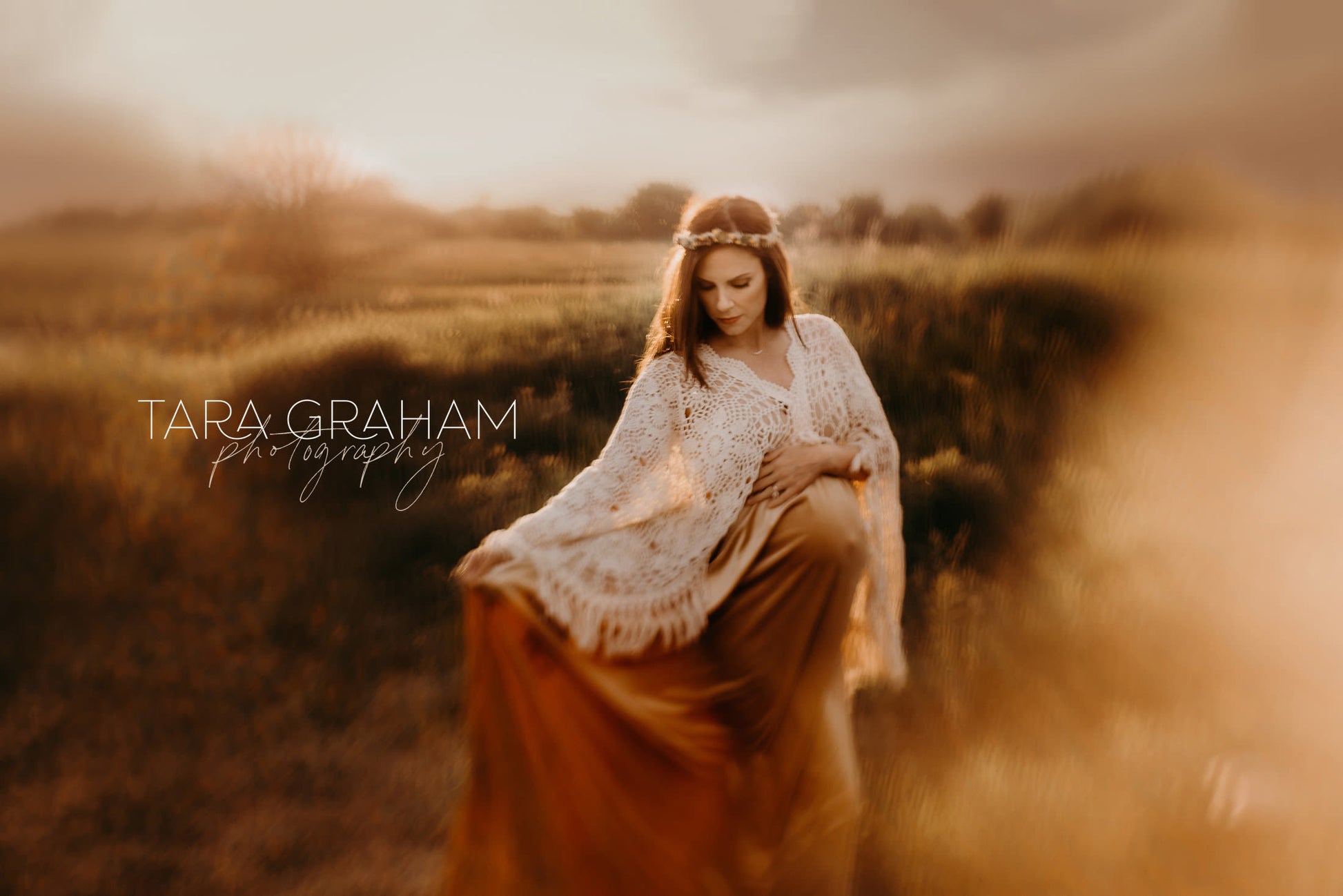 Crochet Velvet Boho Golden Gown - 