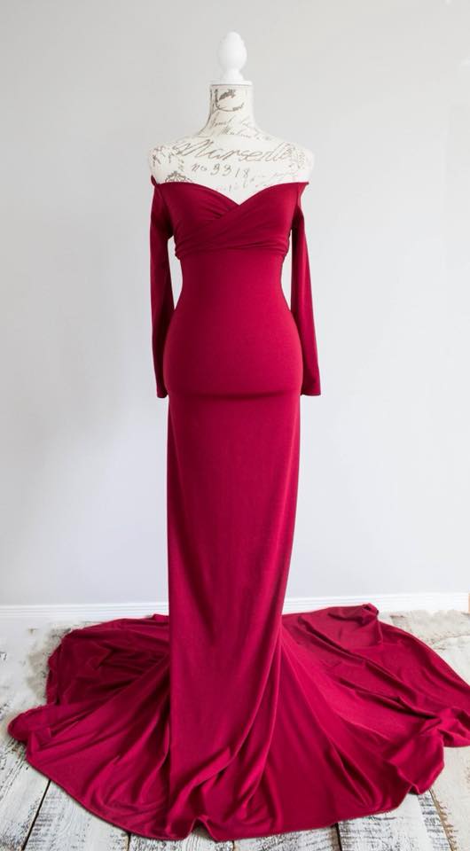 Red Fitted Gown - maternity photoshoot dress