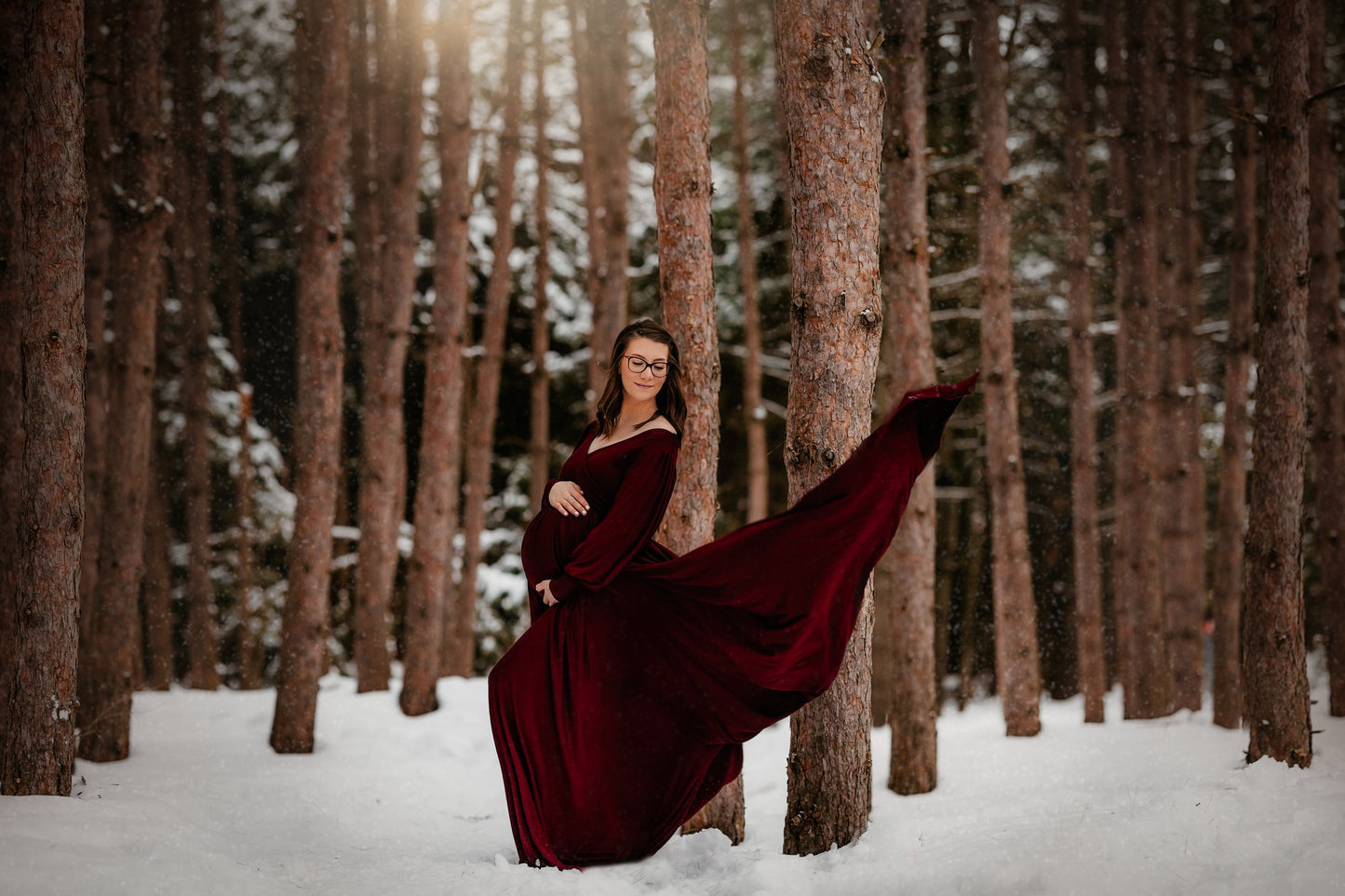 Burgundy Flowy Aletris Gown - maternity photoshoot dress