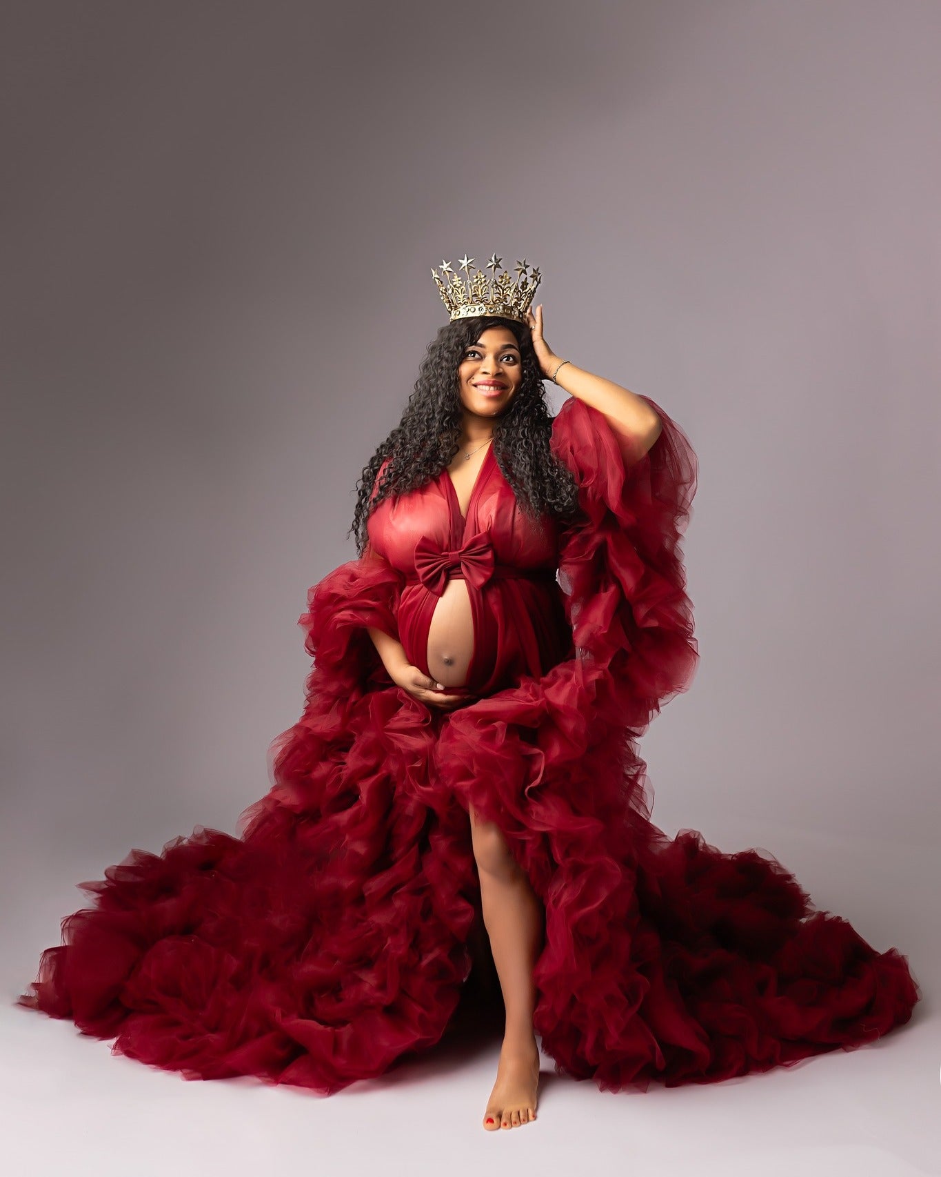 Burgundy Barbara Gown - maternity photoshoot dress