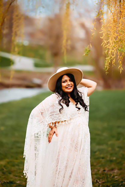 Boho Lace Maternity Gown with Tassels - maternity photoshoot dress