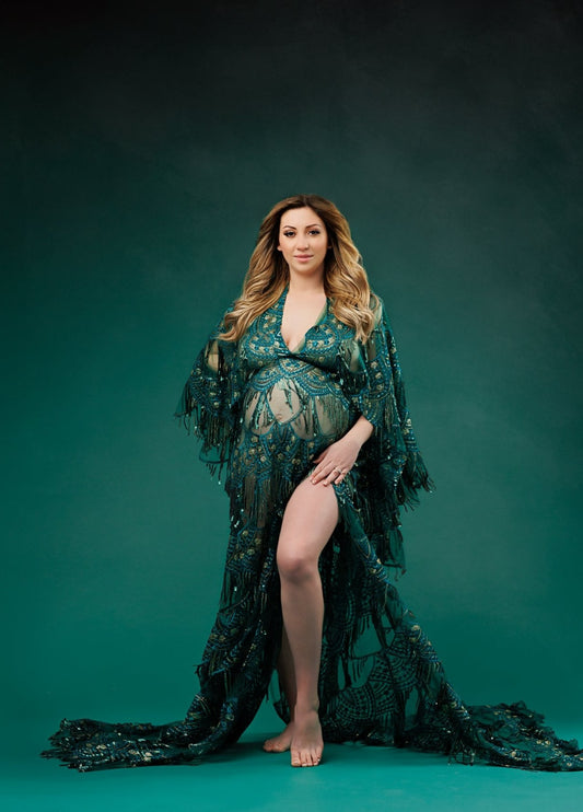 Green Goddess Gatsby Gown - maternity photoshoot dress