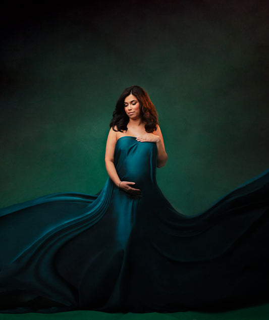 Hunter Green Silky Chiffon Fabric - maternity photoshoot dress