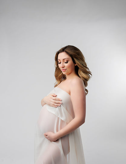 Ivory silky Chiffon Fabric - maternity photoshoot dress