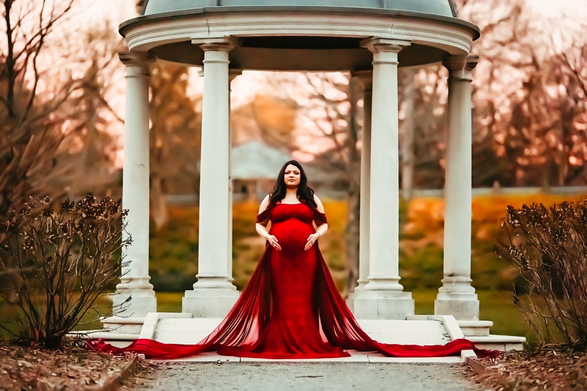 Red Lace Papoula Gown - maternity photoshoot dress