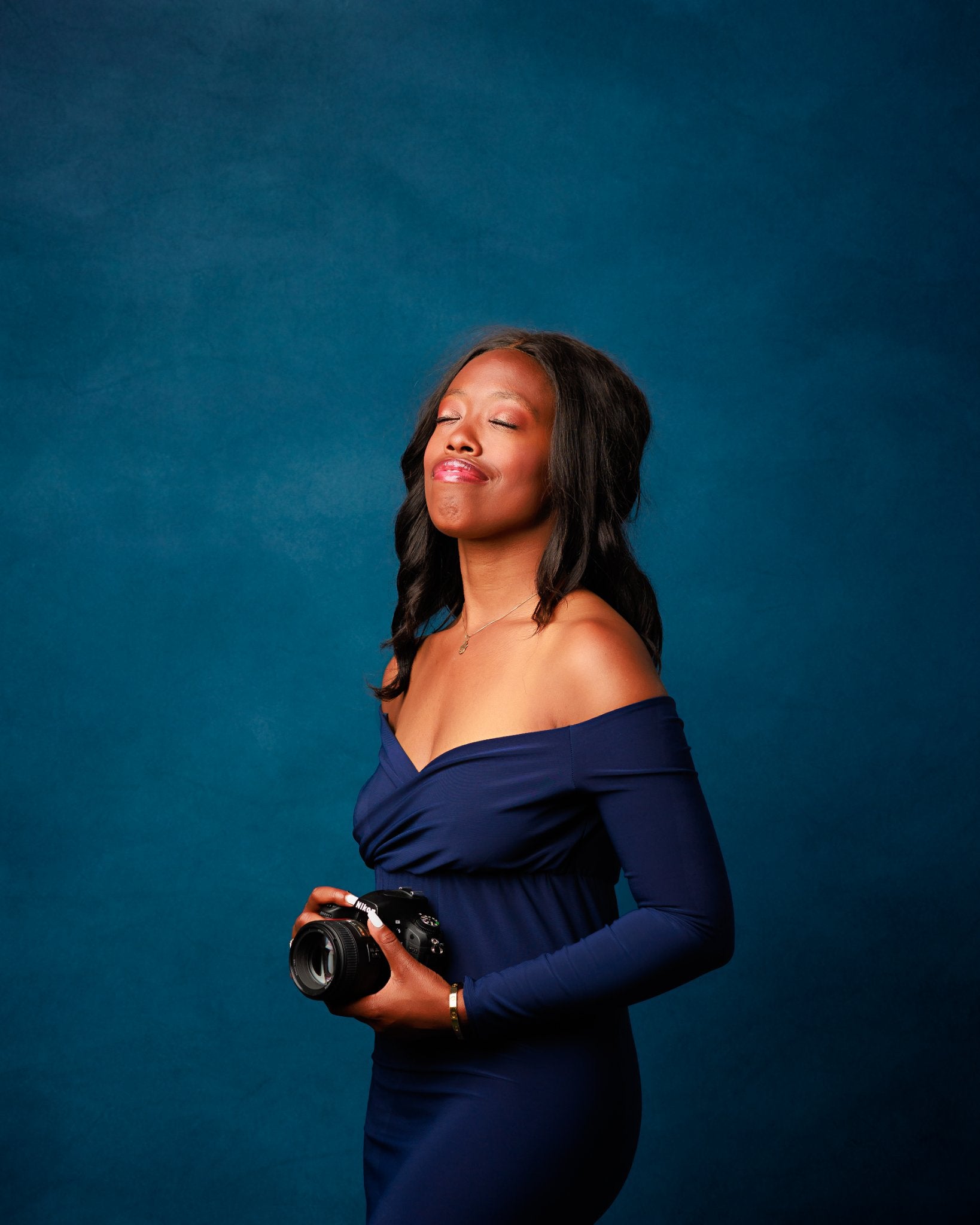 Navy Blue Fitted Gown - maternity photoshoot dress