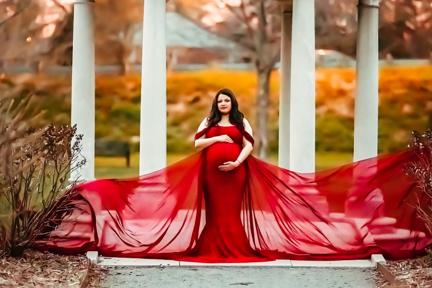 Red Lace Papoula Gown - maternity photoshoot dress