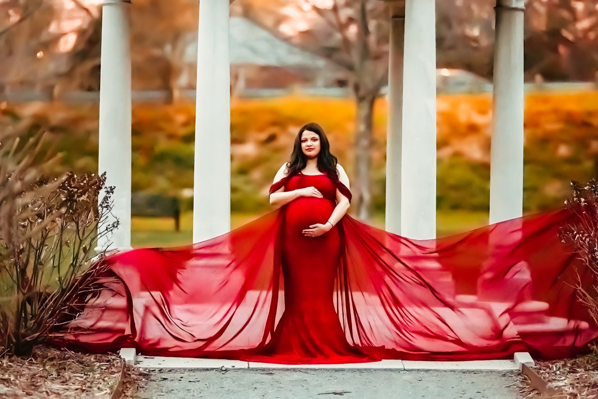 Red Lace Papoula Gown - maternity photoshoot dress
