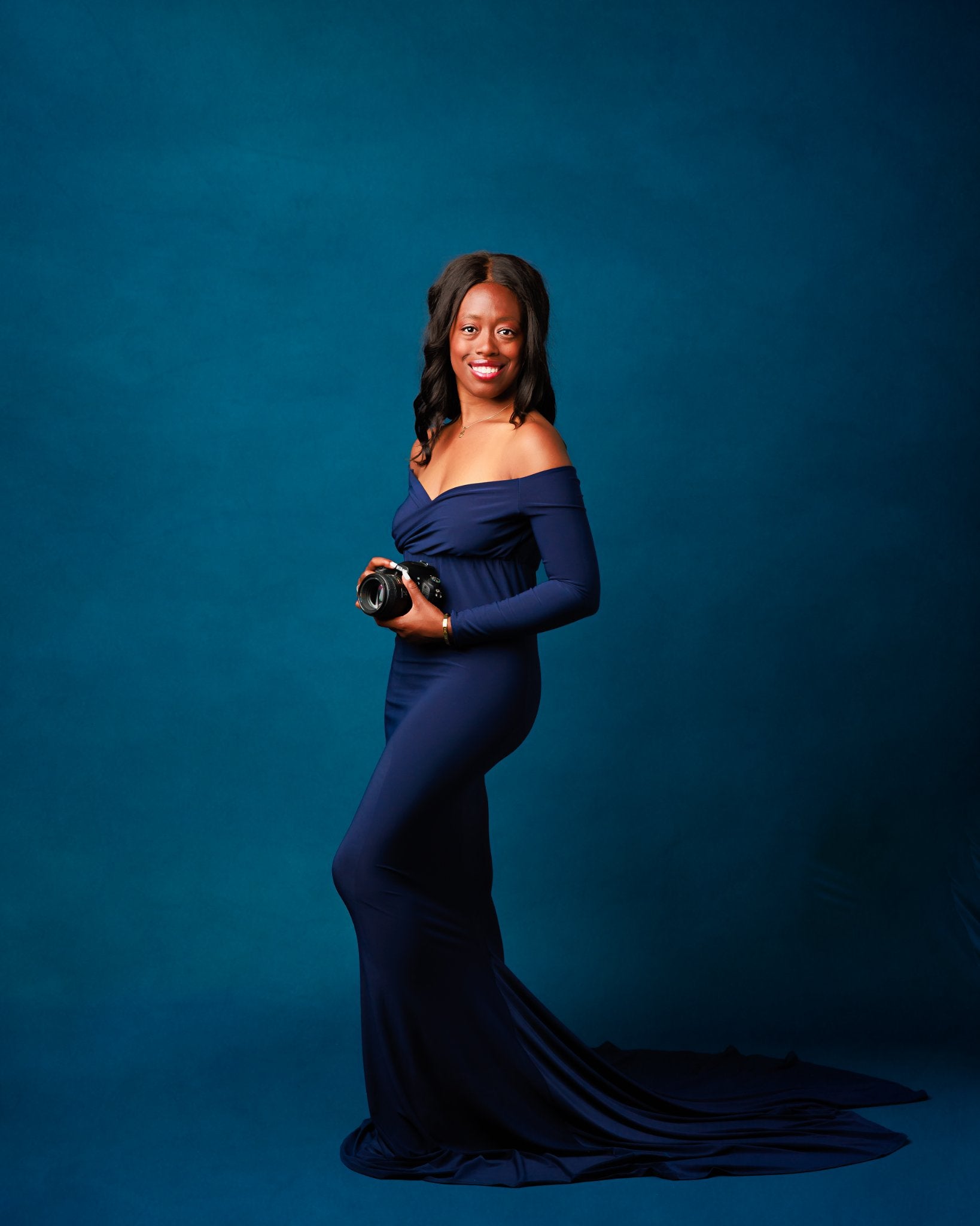 Navy Blue Fitted Gown - maternity photoshoot dress