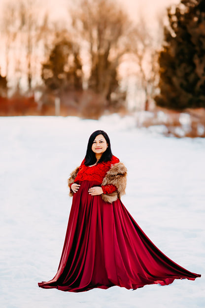 Burgundy Muscari Maternity Dress - maternity photoshoot dress